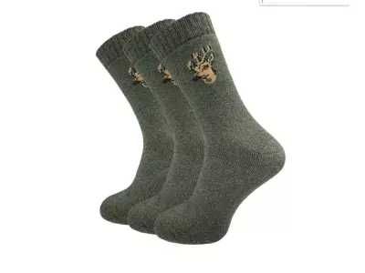 Jägersocken Hirsch, oliv - halblang - 3er-Pack