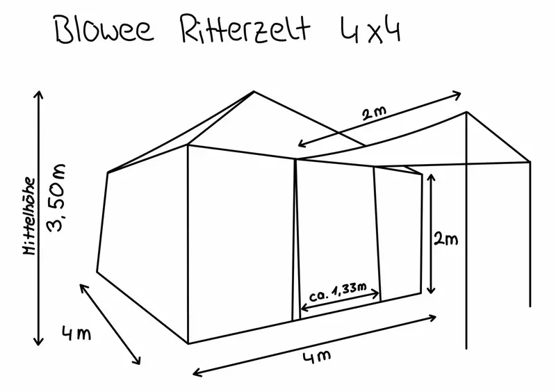 blowee Ritterzelt 4x4, natur mit Bodenplane (abnehmbar) 6