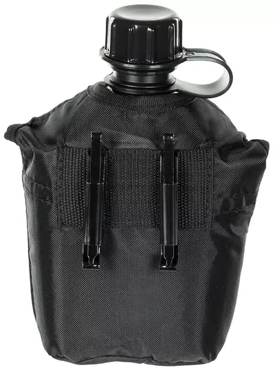 MFH US-Feldflasche, schwarz mit Bezug - 1 l