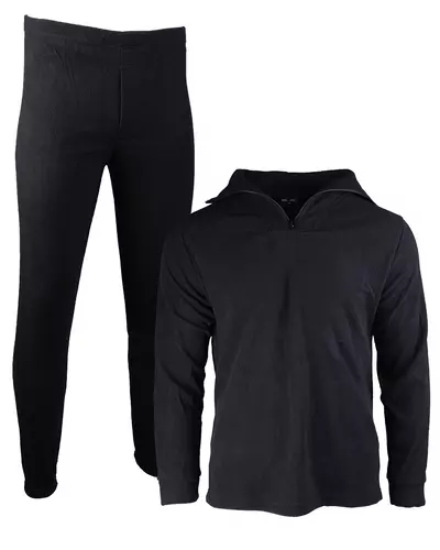 Thermal Fleece Underwear with Zipper, Black