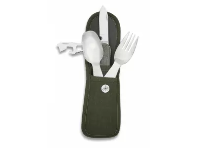 Camping cutlery, 3-piece set - olive green